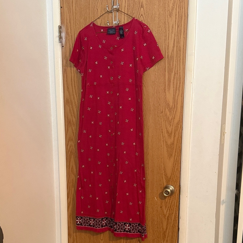 Crazy Horse Liz Claiborne Short Sleeve Red Floral Bandana Maxi Dress Size Pet M